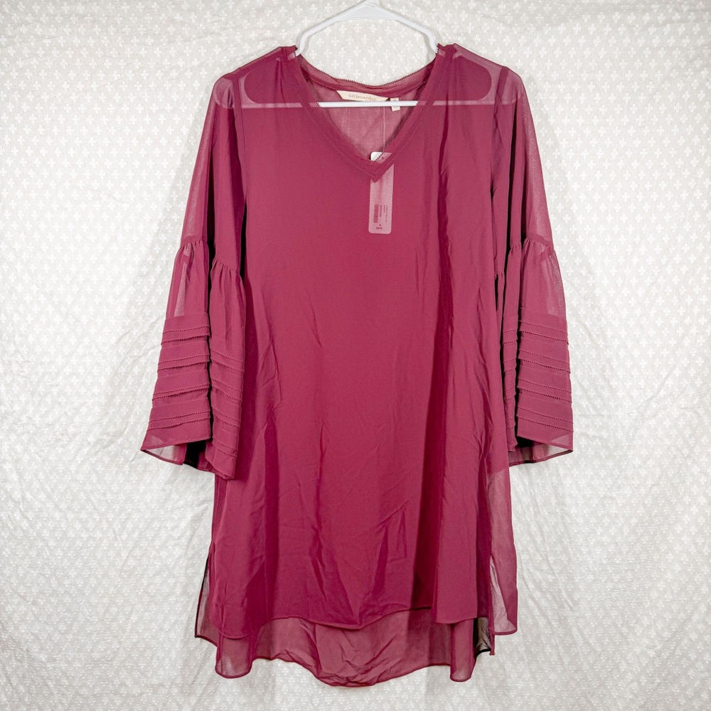 Soft‎ Surroundings NWT Maroon Sheer V Neck Overlay Tunic Top